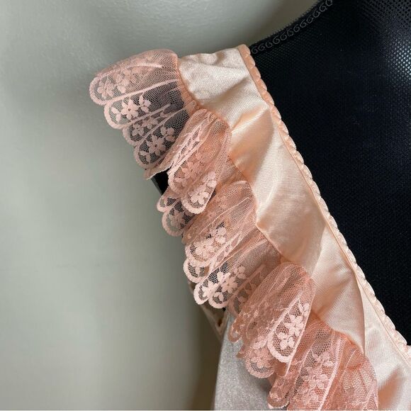 Dutchess Nightgown Vintage Sleeveless V Neck Lace Made in USA Peach Size Medium - Picture 4 of 10